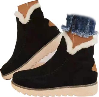 Generic Womens Classic Slip Resistant Ankle Snow Boots - Fleece Lined Slip-On Winter Booties, Water Resistant Warm Casual Shoes (Black,4.5)