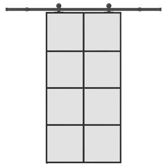 Berkfield Home Sliding Door with Hardware Set 102, 5x205 cm ESG Glass&Aluminium in Black