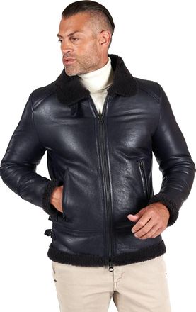 D'Arienzo Montone blu Shearling biker uomo collo camicia con fibbia DArienzo, Seleziona Taglia 44, Colore Blu