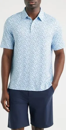 Johnston & Murphy XC+ Ace Geo Print Performance Golf Polo in Light Blue Water Monster at Nordstrom, Size X-Large