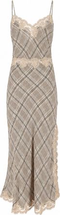 Ermanno Scervino Fitted Lace Trim Plaid Pattern Midi Dress