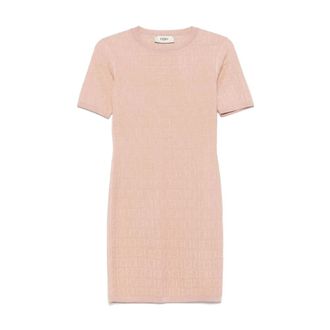 Fendi Short Dresses, female, Pink, Size: 2XS Lace FF Knit Dress
