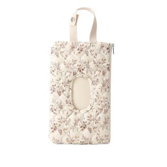 Generic Quilted Wipe Holder Floral Quilted Diaper Pouch Portable Bag, Portable Mommy Bag, Reusable and Hanging Floral Wet Wipes Bags (BEIGE)