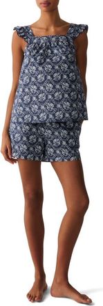 Petite Plume Clara Cotton Poplin Short Pajamas in Navy at Nordstrom, Size X-Large