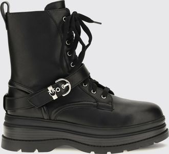 Pinko Eva Smooth Leather Combat Boots with Metallic Love Birds Logo and Side Zip
