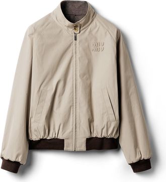 Miu Miu Reversible Houndstooth Check And Panama Cotton Blouson Jacket, Woman, Clay/cocoa Brown/gray, Size 36
