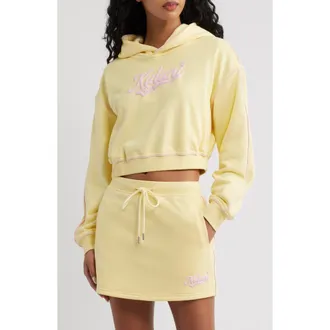 Kulani Kinis Puff Paint Cropped Hoodie in Custard Cloud at Nordstrom, Size X-Large