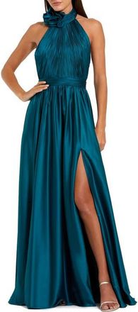 Mac Duggal Rosette Halter Chiffon Evening Gown in Ocean Blue at Nordstrom, Size 12