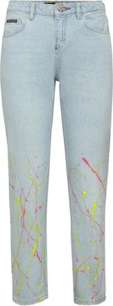 Philipp Plein Boyfriend Crystal - Dames - Cropped Jeans - Blauw - W27 - Katoen - Jeans