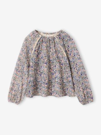 Vertbaudet M&auml;dchen Crinkle-Bluse mit langen &Auml;rmeln wollwei&szlig;