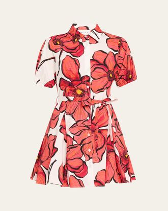 Milly Juni Floral-Print Godet Poplin Mini Dress