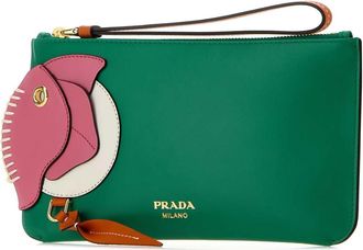 Prada Womens Lampo Wallet Green Calf