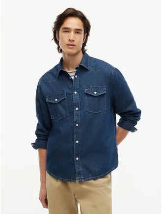 Tommy Hilfiger Mens Regular Fit Denim Western Shirt - Dark Denim - XXL