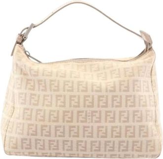 Fendi Pre-owned Shoulder Bags, female, Beige, Size: ONE SIZE Pre-owned Canvas Shoulder Bag (Vintage)