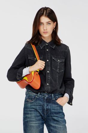 Diesel Western shirt in treated denim - Denim Shirts - Woman - Black