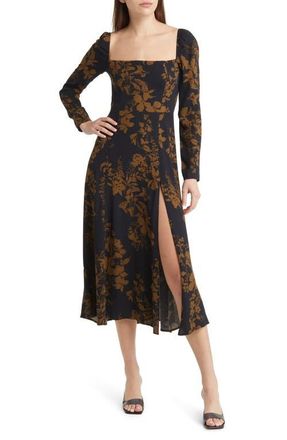 Reformation Sigmund Long Sleeve Midi Dress in Night Garden at Nordstrom, Size 6