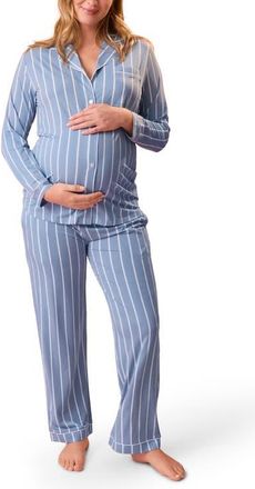 Kindred Bravely Clea Classic Long Sleeve Maternity & Nursing Pajama in Vintage Blue at Nordstrom, Size X-Small