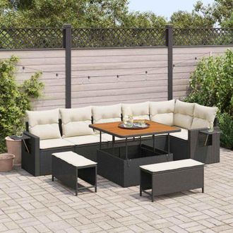 vidaXL Conjunto De Sof&aacute; De Jard&iacute;n 9 Pcs Negro Rat&aacute;n Sint&eacute;tico Vidaxl