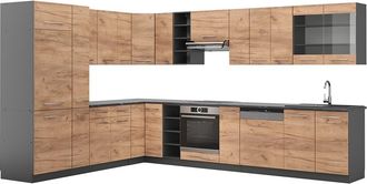 Vicco Cocina Esquinera Fame-line, Oro Power Roble/antracita, 347 X 257 Cm Sin Encimera