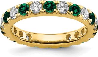Diamond2Deal 14k Yellow Gold Lab Grown Diamond & Emerald Eternity Wedding Band Ring 1.1Ct Clarity- VS Color- G-H