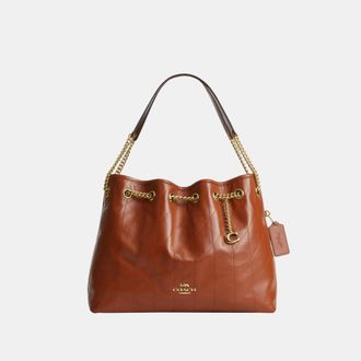 Coach Womens Evelyn Shoulder Bag With Quilting And Charm - Dark Brown Leather - One Size