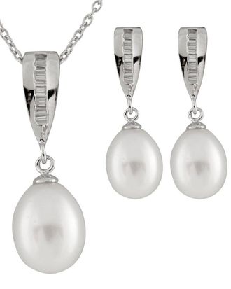 Splendid Pearls Silver 8-9Mm Freshwater Pearl Earrings & Necklace Set