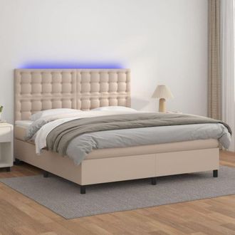 vidaXL Cama Box Spring Colch&oacute;n Led Cuero Sint&eacute;tico Capuchino 160x200cm Vidaxl