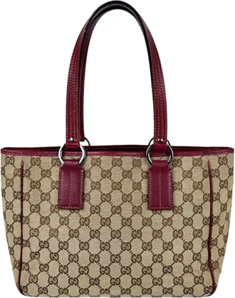 Gucci Brown Burgundy Gg Canvas Leather Tote Bag (Pre-Owned)