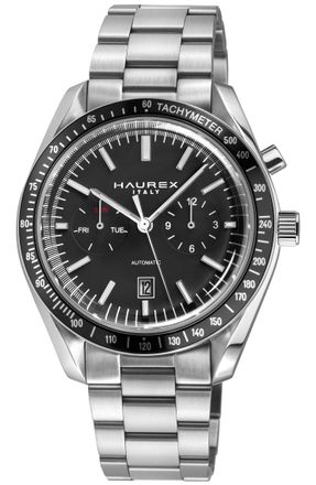 Haurex Mens Missione 316L Stainless Steel Case, Black Bezel, Dial, Bracelet Watch - Silver - One Size