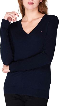 Tommy Hilfiger Dames/Dames Katoenen V Hals Sweater Top (Marine)