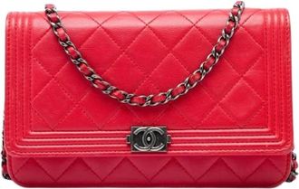 Chanel Pre-owned Boy Wallet on Chain - Dames - Vintage Schoudertas - Rood - ONE Size - Leer - Vintage