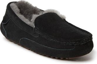 Dearfoams Fireside Melbourne Genuine Shearling Moccasin Slippers in Black at Nordstrom, Size 14