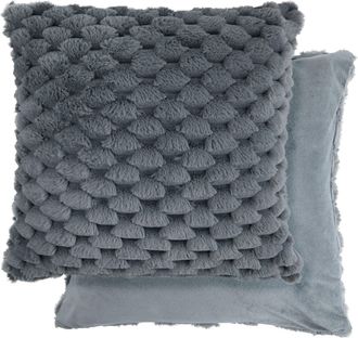 TJ Hughes Lush Luxury Faux Rabbit Fur Cushion - Charcoal - TJ Hughes Grey