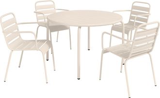 Vente-Unique Mesa y sillas de jard&iacute;n de metal - una mesa D.110cm y 4 sillas apilables - Beige - MIRMANDE de MYLIA
