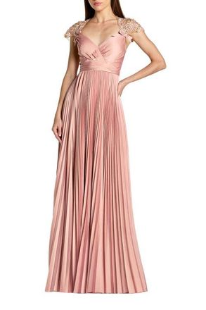 Mac Duggal Pleated Charmeuse Embellished Cap Sleeve Gown in Rose at Nordstrom, Size 12