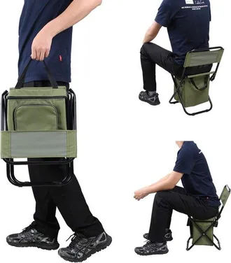 OEM Silla De Pescador Plegable Con Bolsa T&eacute;rmica, Silla De Camping Compacta, Silla De Pescador, Asiento C&oacute;modo Para Pesca, Camping Y Picnic, Verde