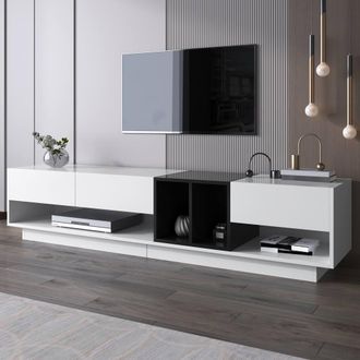 Merax High Gloss Storage Media TV Unit with Drawers & Open Compartments in White