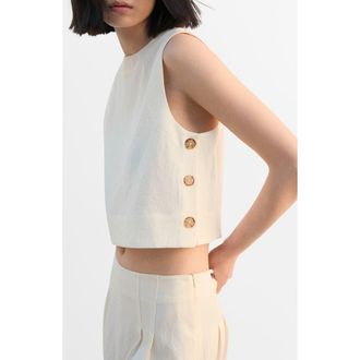 Mango Side Button Sleeveless Crop Top in Ecru at Nordstrom, Size Medium