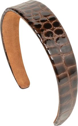 Jennifer Behr Croc Embossed Leather Headband in Brown Croc at Nordstrom