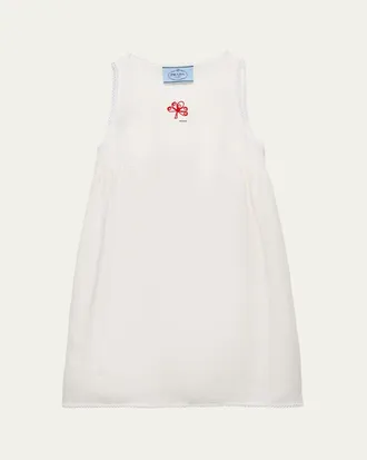 Prada Embroidered Slubbed Canvas Mini Dress