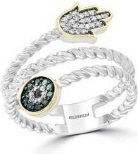 Effy Sterling Silver & 14K Gold Hamsa & Evil Eye Diamond Ring - 0.17ct. in Blue at Nordstrom Rack