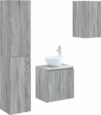 vidaXL Juego De Muebles De Ba&ntilde;o 3 Uds. Sonoma Gris 33 X 34,5 X 160 Cm Vidaxl