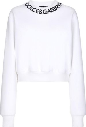 Dolce & Gabbana logo-embroidered cropped sweatshirt - women - Cotton/Polyester - 36 - White