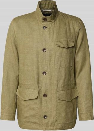 Bugatti Leinenjacke mit Stehkragen und Pattentaschen in Oliv, Gr&ouml;&szlig;e 46