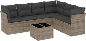 vidaXL Vidaxl - Set De Sof&aacute;s De Jard&iacute;n 7 Piezas Con Cojines Rat&aacute;n Pe Gris