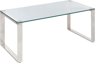 Beliani Mesa De Centro De Vidrio Templado Transparente Plateado 100 X 50 Cm Acero Tilon