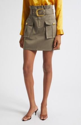 L'agence Maelis High Rise Paperbag Cargo Miniskirt in Smokey Olive at Nordstrom, Size 10