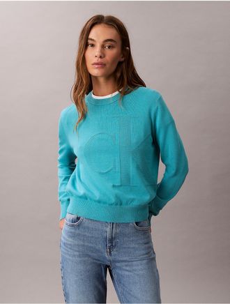 Calvin Klein Jeans Calvin Klein Womens Smooth Cotton Monogram Sweater - Green - XS