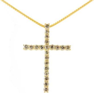 House of Brilliance Silver 1.0 Cttw Champagne Diamond Gold Cross Pendant Necklace for Women- 18 inch in Yellow Gold Over Silver at Nordstrom