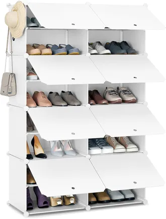 Woltu Woltu Scarpiera Da Ingresso. Porta Scarpe Con 8 Scomparti. Scarpiera Modulare Per 32 Paia Di Scarpe. Contenitore Per Scarpe Con Porte. In Plastica E M